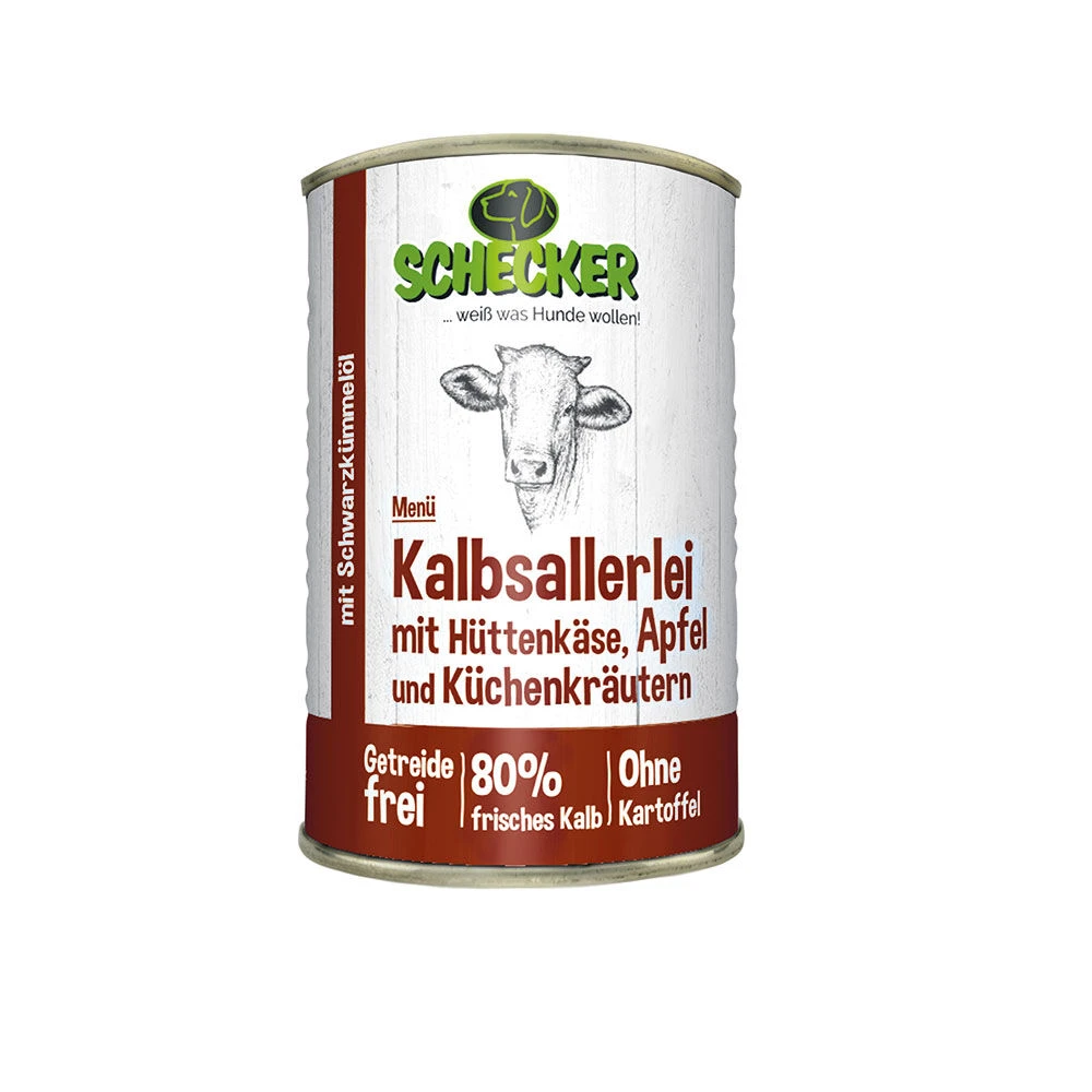 Schecker Hondenmenu - Kalfsvlees Met Hüttenkäse, Appel En Keukenkruiden - Image 3