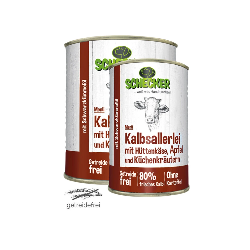 Schecker Hondenmenu - Kalfsvlees Met Hüttenkäse, Appel En Keukenkruiden - Image 4