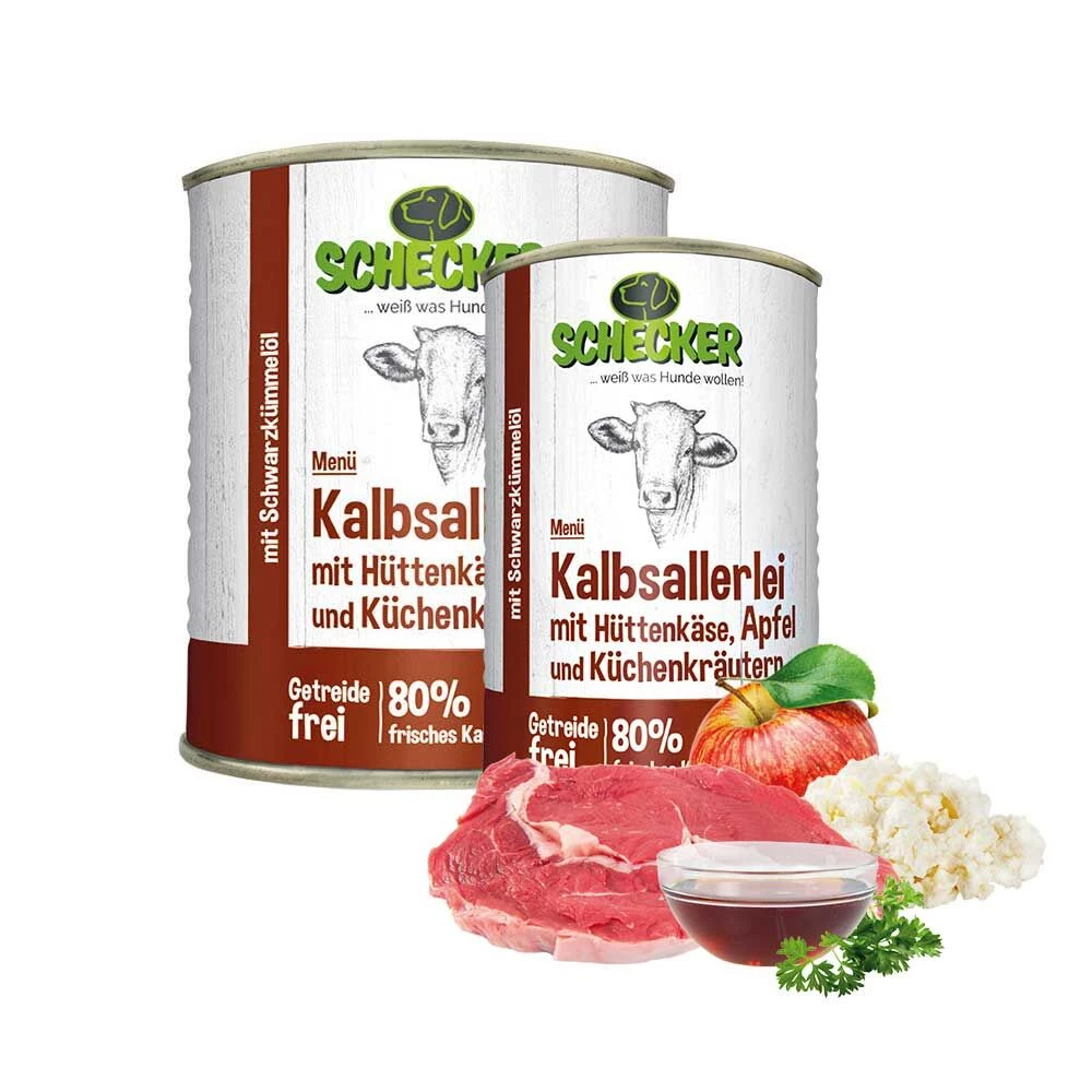 Schecker Hondenmenu - Kalfsvlees Met Hüttenkäse, Appel En Keukenkruiden
